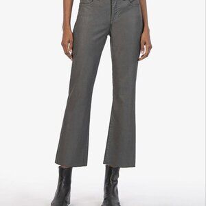 KUT Kelsey Coated Grey High Rise Fab Ab Ankle Flare